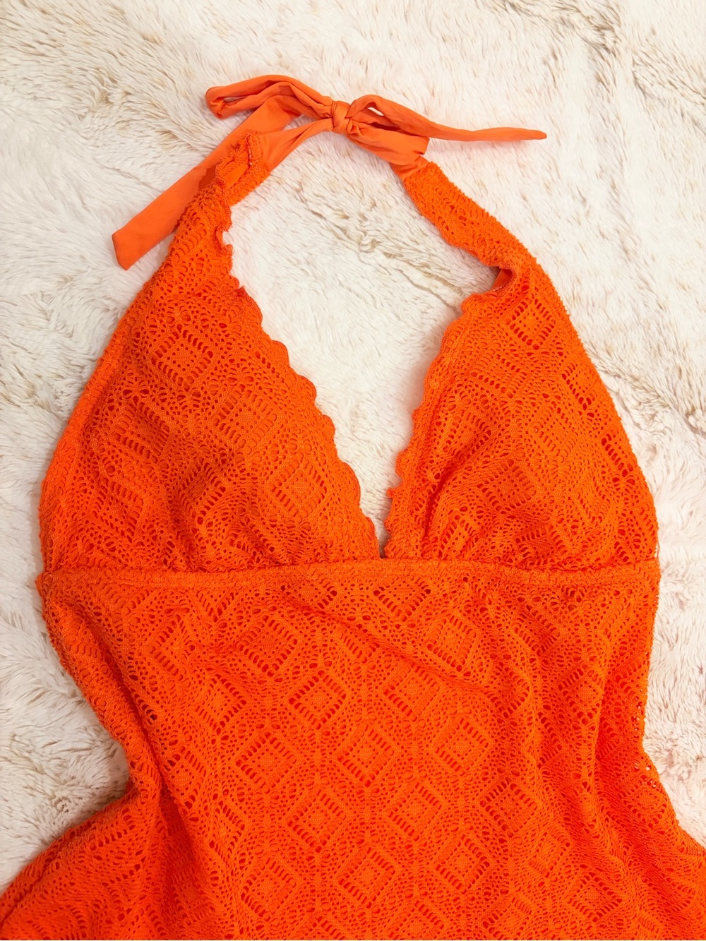 🧡 Vintage Y2K Orange Lace Tankini Halter Top Euro Summer Mermaidcore Coquette - Picture 3 of 8